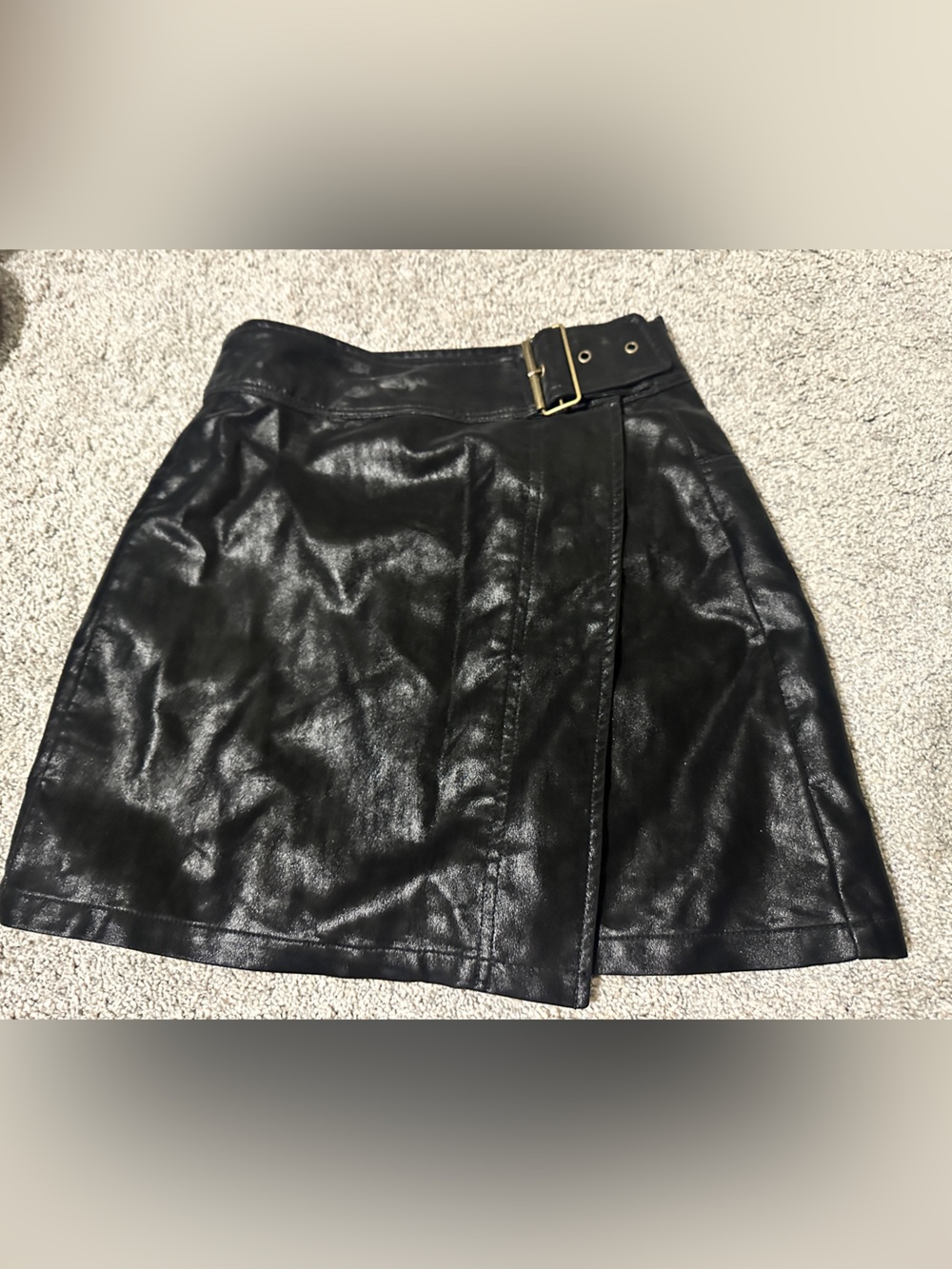 Chelsea & Violet Black Faux Leather Mini Skirt with Belt Detail